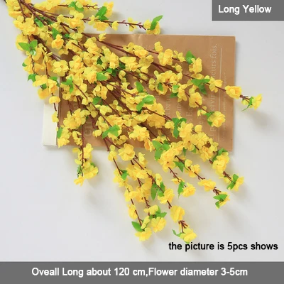 L yellow 5 шт./лот, шелковые длинные персиковые ветви, искусственные цветы, слива, вишня, ветви деревьев для украшения свадьбы - Цвет: L yellow