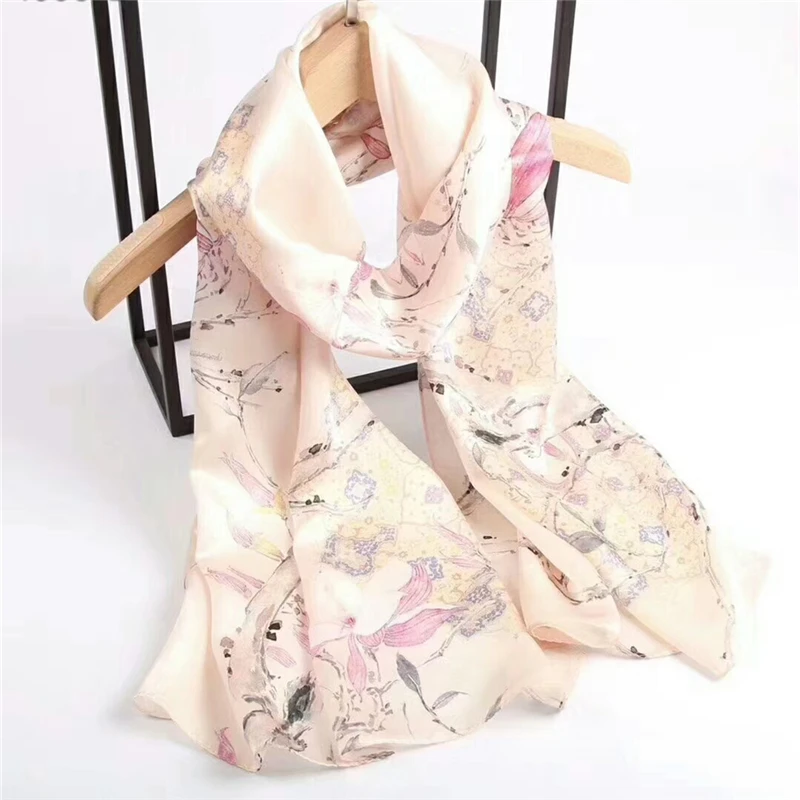 100% натуральный шелк длинный шарф женский шелковый роскошный брендовый для