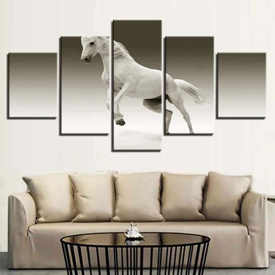 Wall Art рамка декор живопись на холсте 5 шт. Животных Белая лошадь бег фотографии
