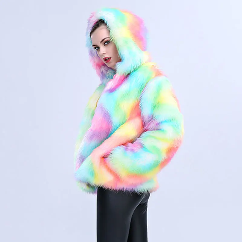 Wmswjh 2019 Новое Женское цветное пальто из искусственного лисьего меха с капюшоном