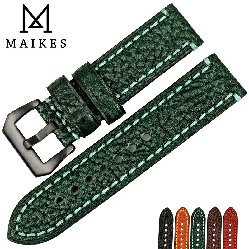 MAIKES, хорошее качество, ремешок для часов 20, 22, 24, 26 мм, аксессуары для часов, Итальянские Кожаные Ремешки для наручных часов, браслет для часов Panerai