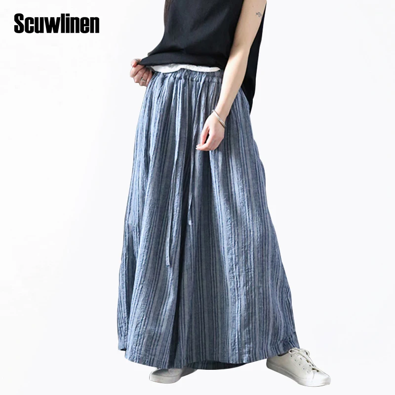 SCUWLINEN 2020 сезон: весна лето брюки для женщин с эластичной резинкой на талии в