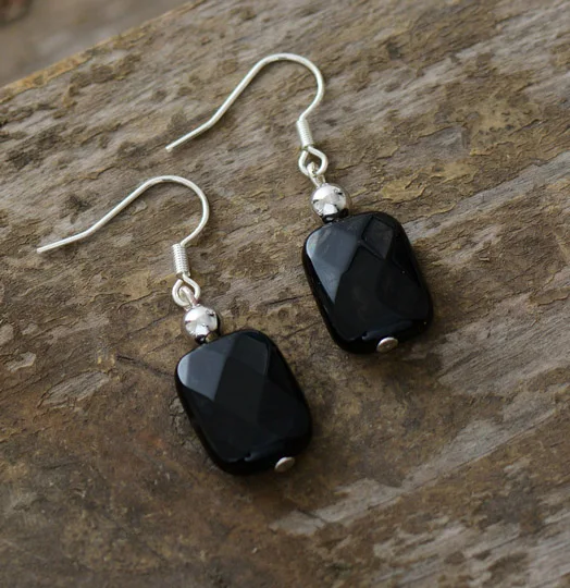 BLK Onyx Женские серьги Модные ювелирные изделия натуральные камни бисер серебряного цвета Висячие серьги дизайнерские США элегантные серьги Прямая поставка - Окраска металла: BLK Onyx
