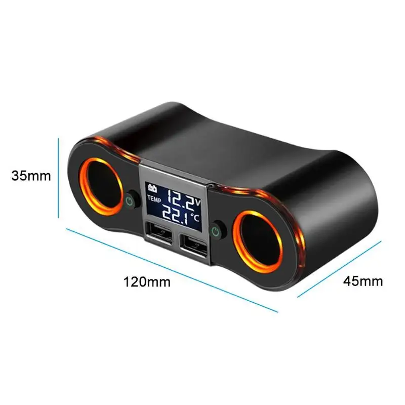 ЖК-дисплей 1-2 розетка для автомобильного прикуривателя сплиттер двойной USB 3.4A авто быстрая зарядка адаптер со светодиодный индикатор разделенный переключатель