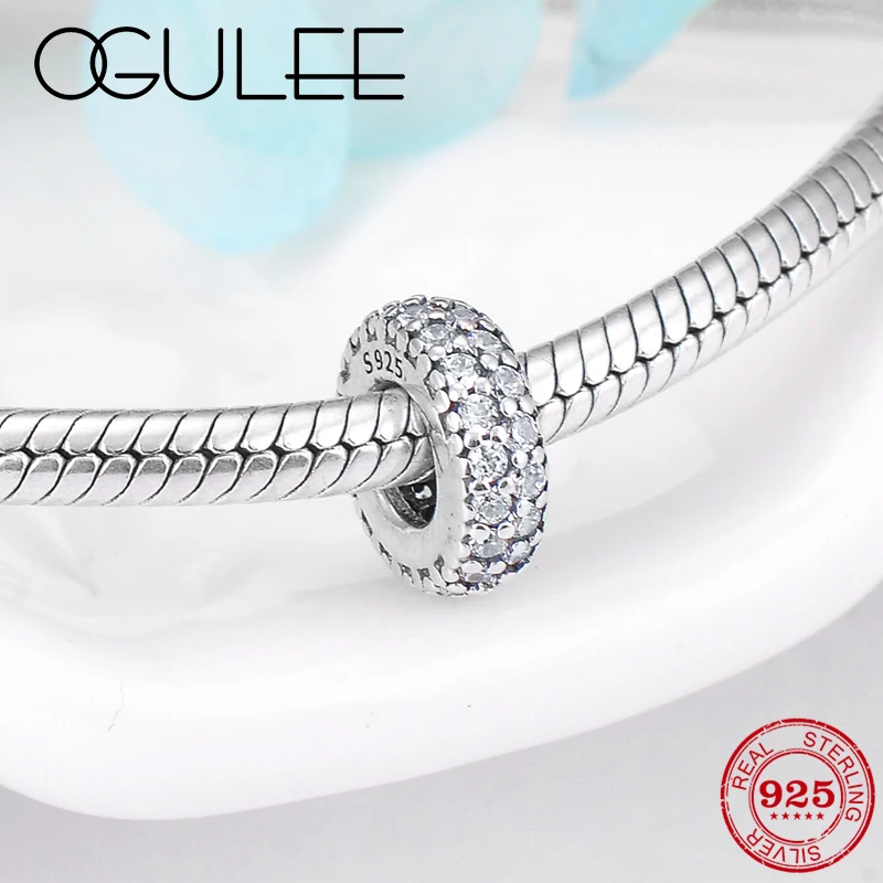 100% настоящие 925 пробы серебряные сверкающие прозрачные циркониевые бусины для