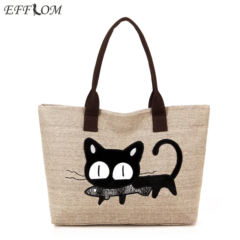 Женская сумка через плечо холщовая Большая вместительная льняная хозяйственная