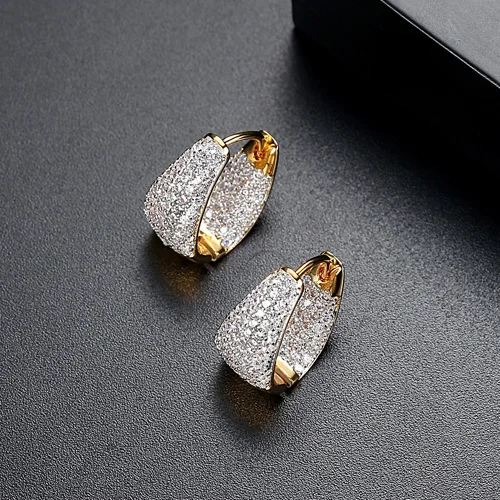 GOLD COLOR LUOTEEMI, новинка, модные маленькие золотые Прозрачные Серьги-кольца с кубическим цирконием для женщин и девушек, повседневные Ювелирные серьги, подарки - Окраска металла: GOLD COLOR