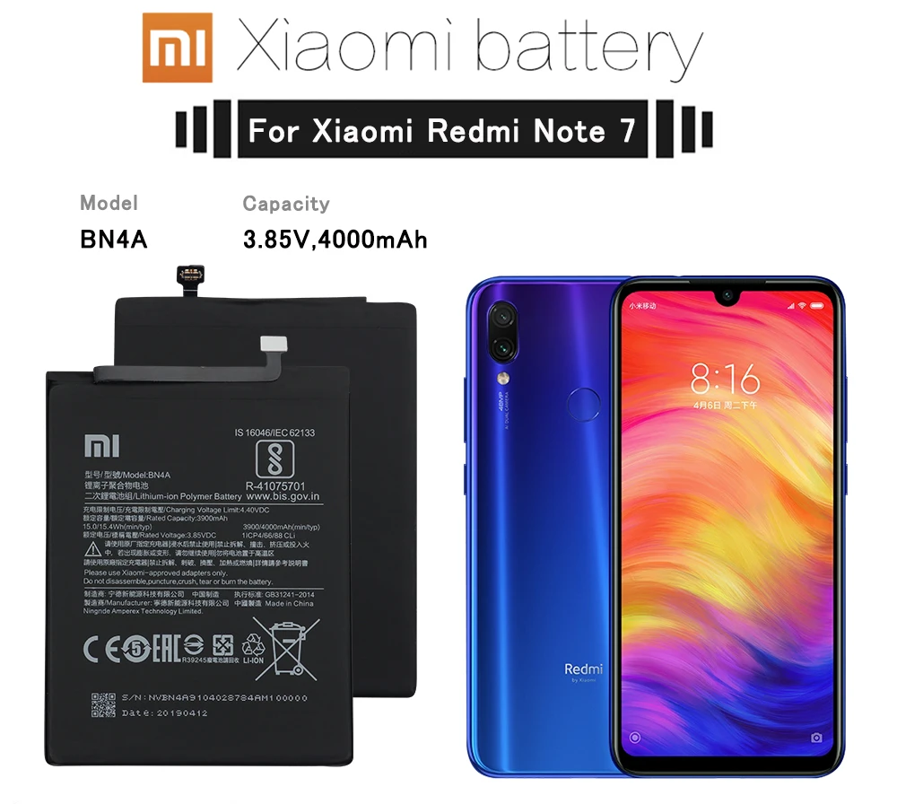 Аккумулятор для телефона Xiao mi BN4A 4000 мАч для Xiao mi Red mi Note 7, высококачественные сменные батареи, розничная, посылка, бесплатные инструменты