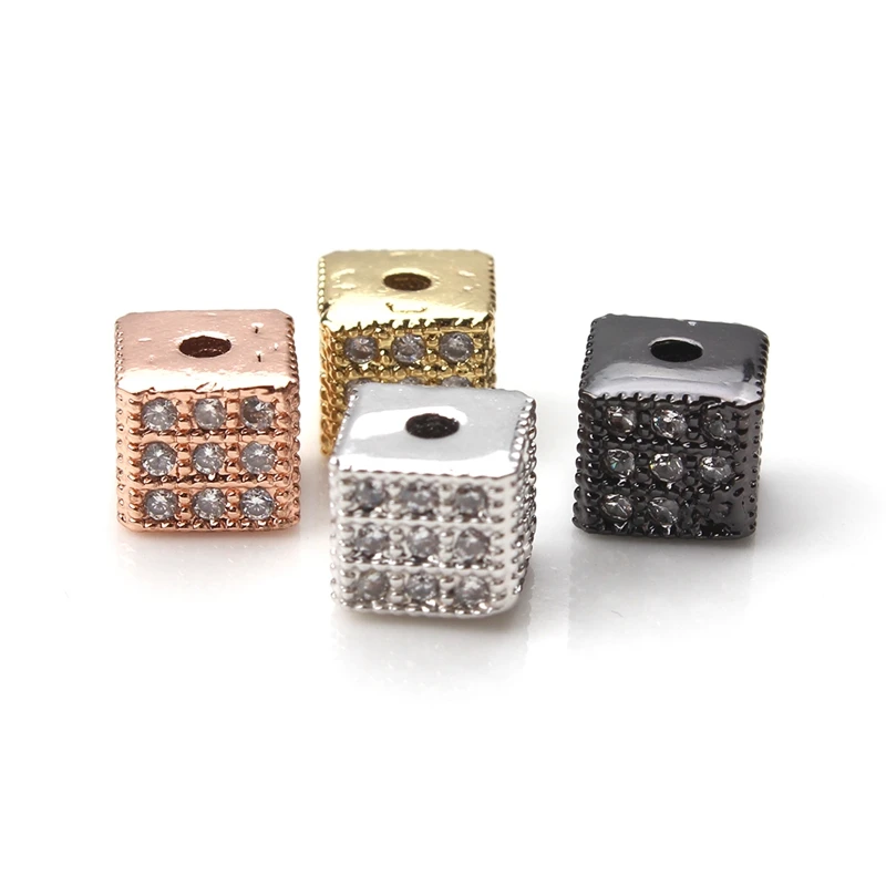 1 шт. 6*6 мм шикарный крошечный кубик микро паве Блестящий Циркон бусина для