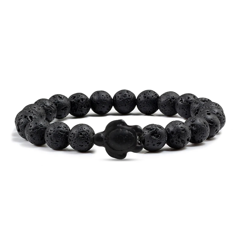 Black Lava Tortoise Очаровательные Парные браслеты натуральный камень Лава крест ЗВЕЗДА черепаха Будда бусины браслет для мужчин женщин дружеский подарок прядь ювелирных изделий - Окраска металла: Black Lava Tortoise