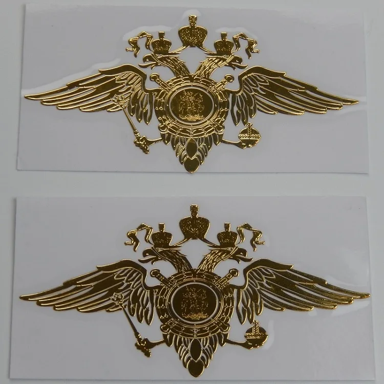 2xGOLD 95x48 мм Металлостикер МВД России наклейка на кузов авто Министерство Внутренних Дел РФ стикер на стекло машину - Название цвета: 2xGOLD