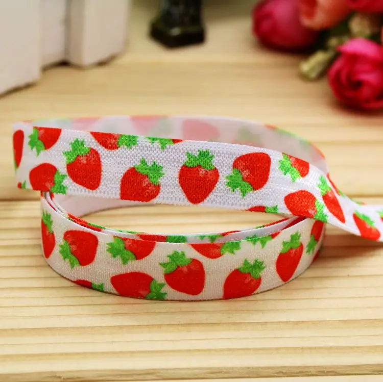5/8'' Free shipping Fold Elastic FOE strawbery printed headband headwear hairband diy decoration wholesale OEM P5713 | Дом и сад