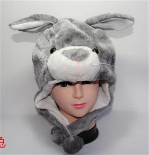 grey rabbit Промо-акция! Новая зимняя шапка с рисунком животных из мультфильма, пушистая плюшевая шапка унисекс, лучшая новинка, подарок для мальчика, девочки, друга с ушками - Цвет: grey rabbit