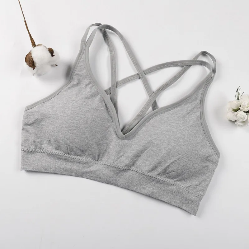 Женский укороченный бюстгальтер с чашками пуш ап и перекрестными лямками на