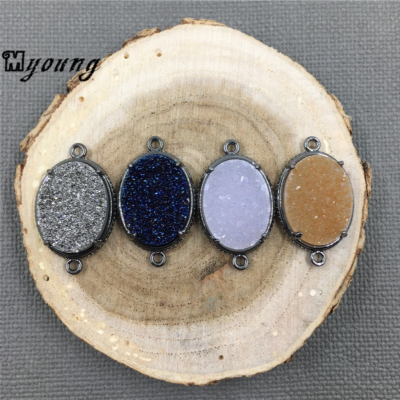 

Oval Agates Druzy Quartz Connector,Multicolor Agates Drusy Titanium Charm For Bracelet or Necklace Jewelry Making MY1451