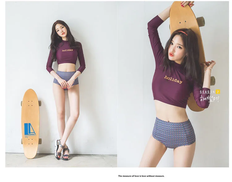 Two Piece Bikini Set Korean Style Women Sexy Lovely Swimwear Tankini Set Long Sleeve Bathing Suits Beach Wear Rashguard