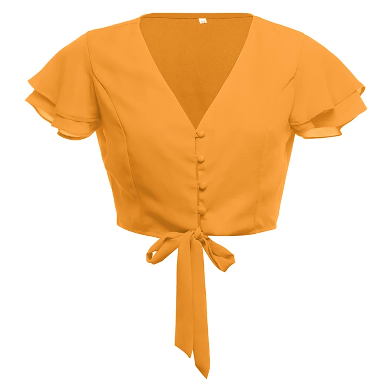 Женская блузка с оборками и v образным вырезом Повседневная однотонная для офиса
