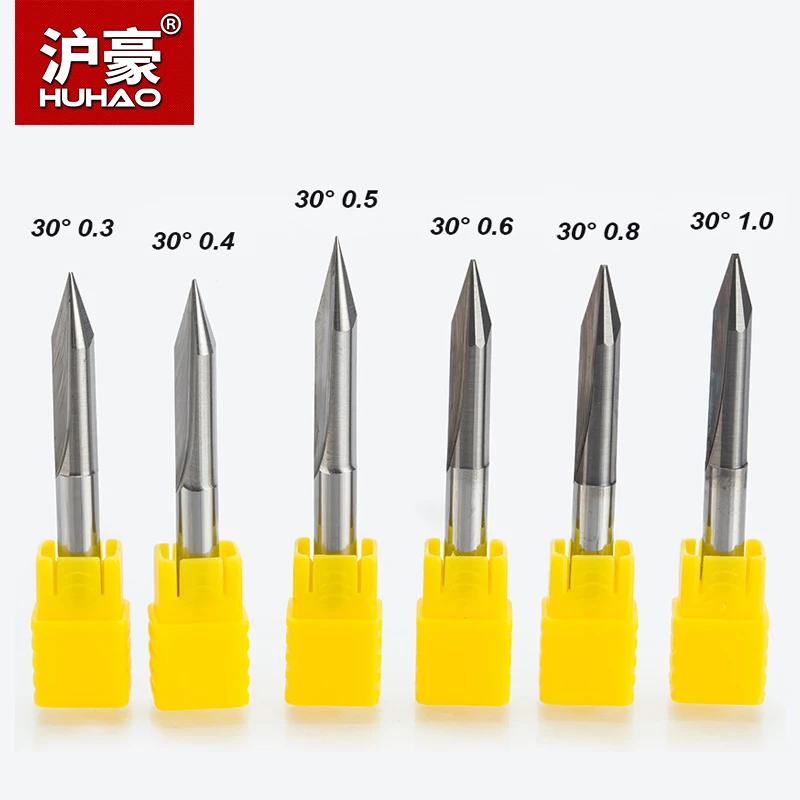 HUHAO 5pcs/lot Shank 6mm 2 Flutes Engraving Bits Deep Cutter CNC Carving V Type Bits Carving Machine Tools 50mm End Mill