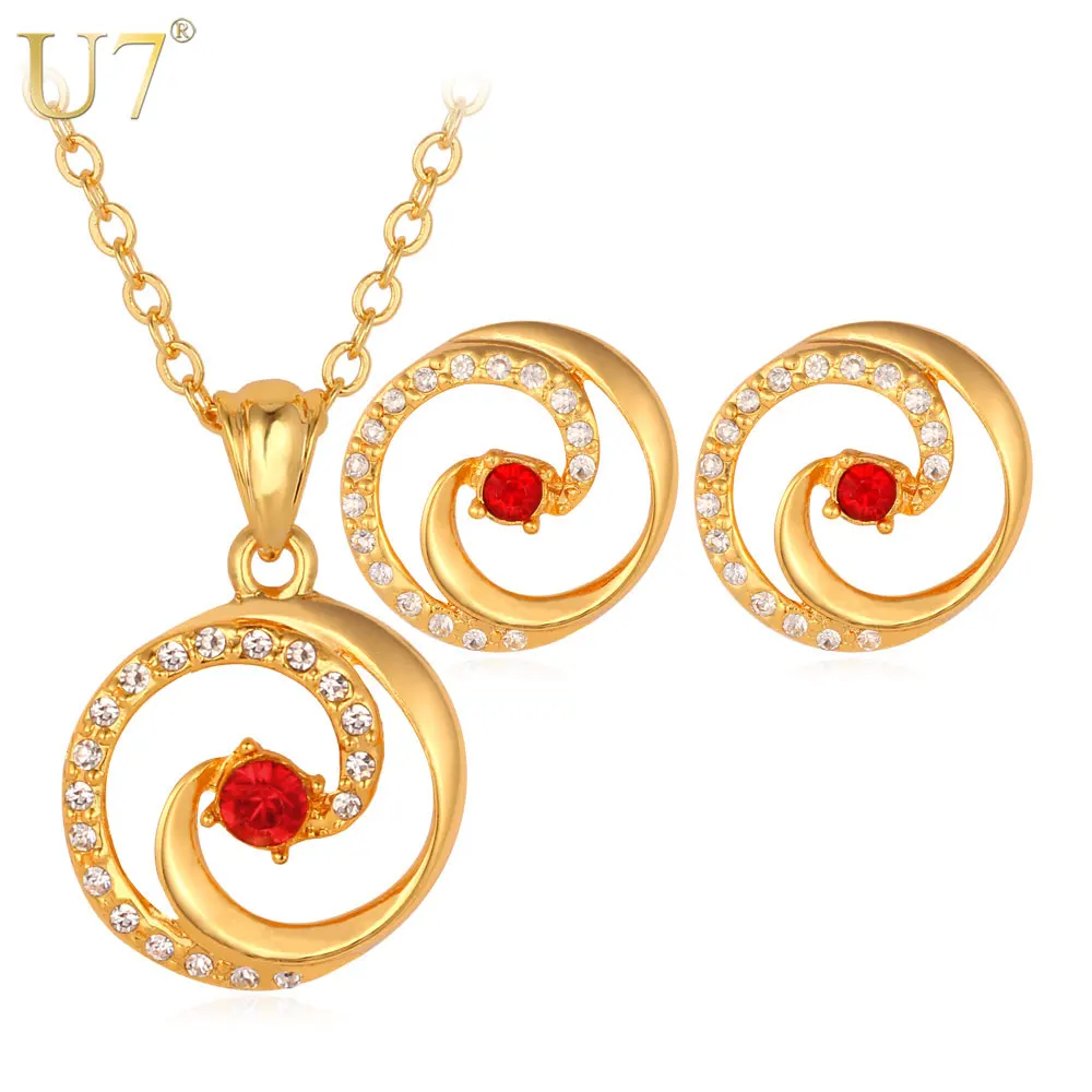 U7 Gold Color Jewelry Set Trendy Yin Yang Lucky Gift Wholesale Rhinestone Party Women Earrings Necklace S540 | Украшения и