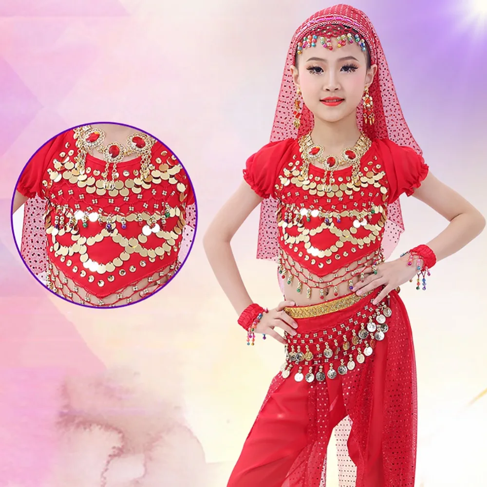 Детские костюмы для танца живота девочек 2 предмета 6 шт. (головной убор + вуаль топ