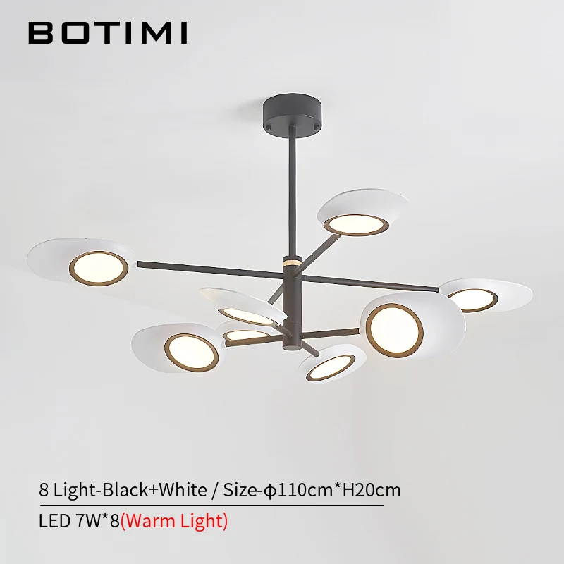 8 Light-Black White Дизайнерский светодиодный светильник BOTIMI с металлическим абажуром для гостиной, белые современные люстры для столовой, золотые потолочные люстры - Цвет абажура: 8 Light-Black White