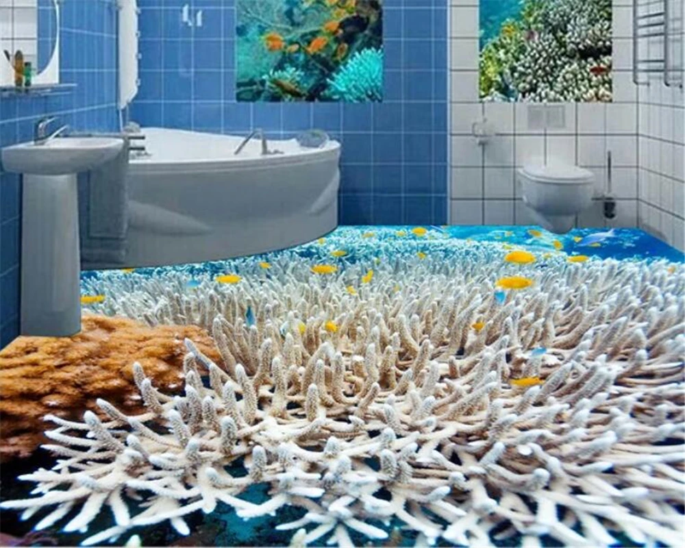 3D обои beibehang морские белые Коралловые тропические рыбы наклейки на пол в ванной