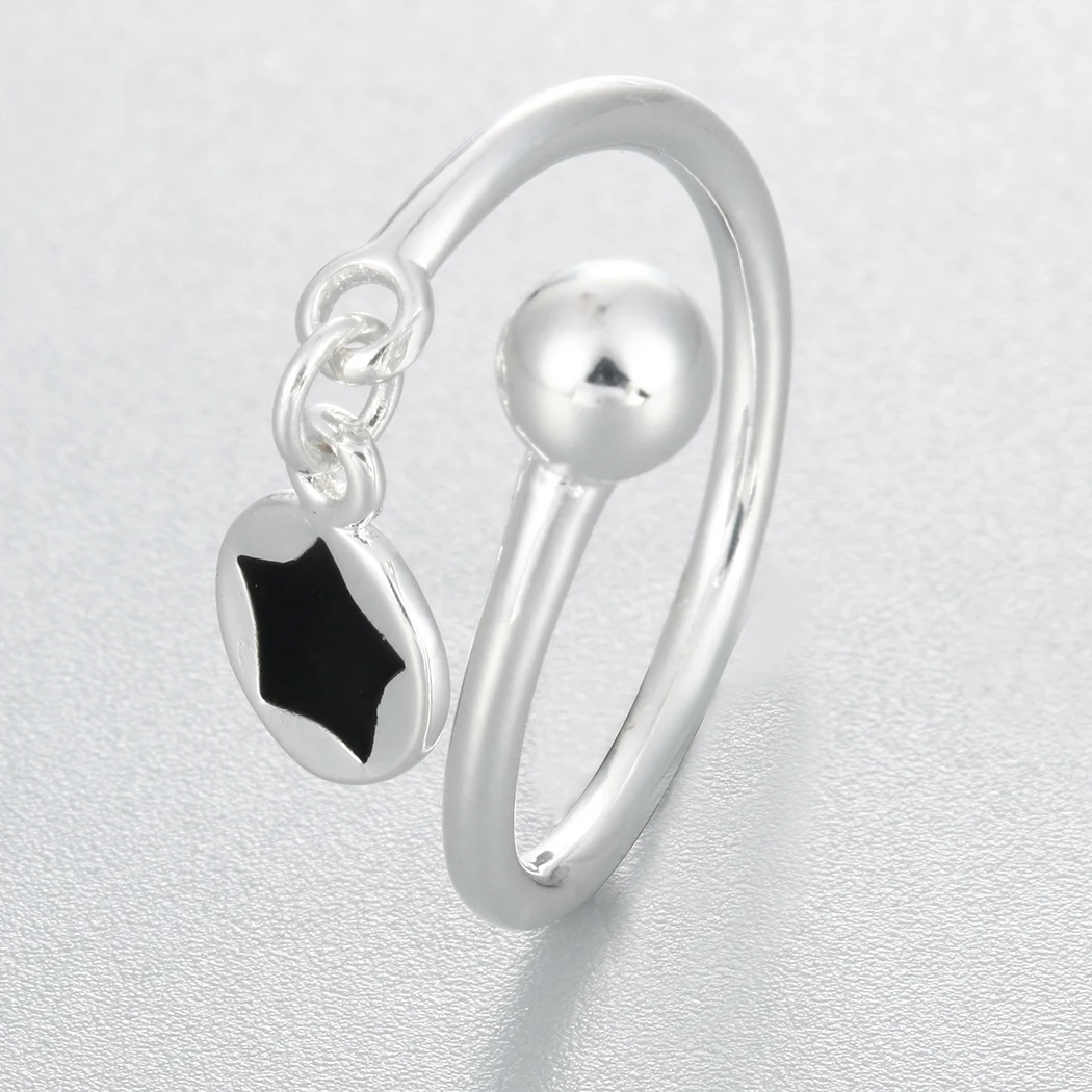 Женское кольцо с подвеской в виде черной звезды регулируемый размер|Кольца| |