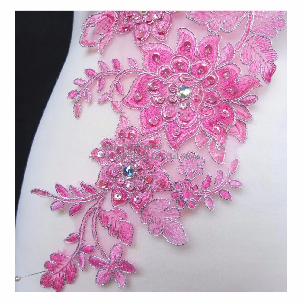 Новейший Ручной Работы Розовый блестками бисером камнями 3D вышитые нашивки