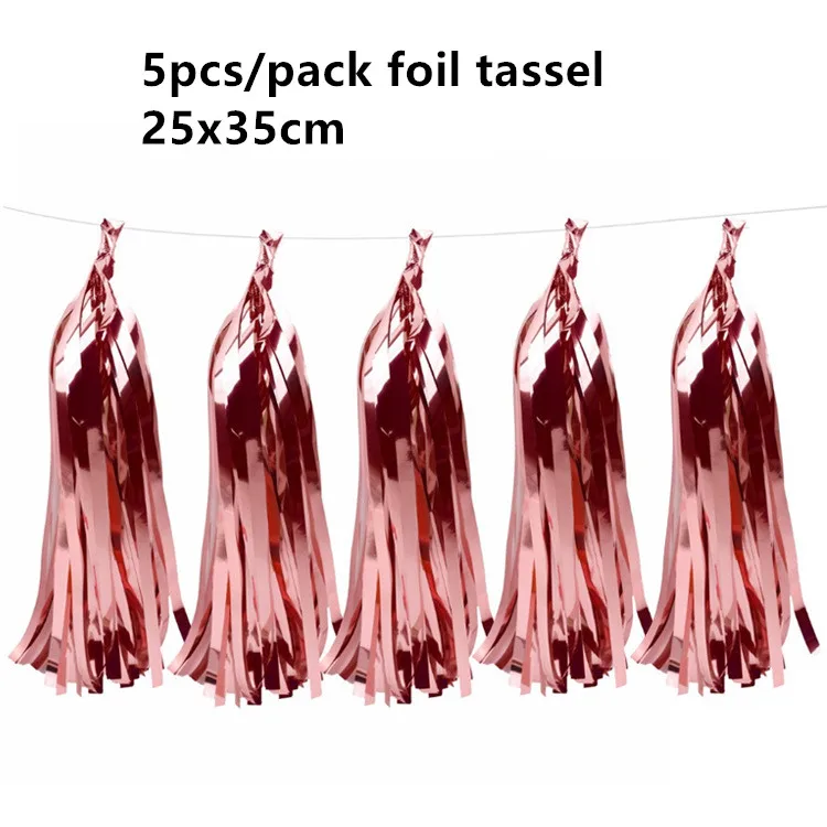 rose gold tassel 5 шт. 1 м металлический шар фольга занавеска мишура бахрома кисточка День рождения свадебное украшение Фотофон "сделай сам" занавеска реквизит для фотосессии - Цвет: rose gold tassel