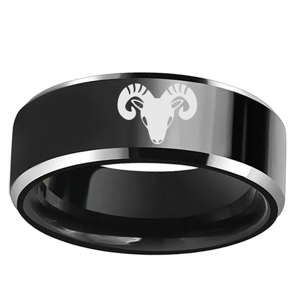 

8mm Black Shiny Polish Tungsten Carbide Constellation Friendship Ring for Boy & Girl Custom Laser Zodiac Aries Size 6 to 13