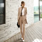 Костюм брючный женский деловой с блейзером, униформа в Корейском стиле для офиса и работы, длинный пиджак с V-образным вырезом, элегантный костюм со штанами, осень