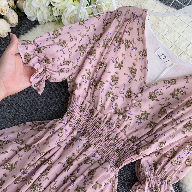 2019 новые модные женские платья французское шифоновое цветочное свежее платье с v