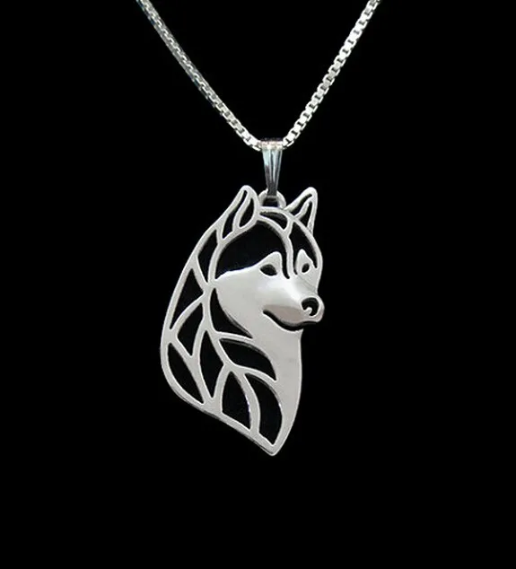 

Siberian husky head necklace dog pendant jewelry golden colors plated