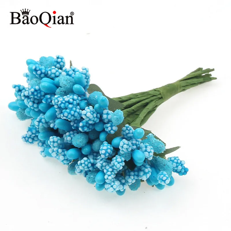 Lake Blue 12 шт/лот тутового вечерние искусственный цветок проволока стебель/Свадьба тычинки и листья DIY ВЕНОК Свадебная коробка искусственный цветок для декорирования - Цвет: Lake Blue