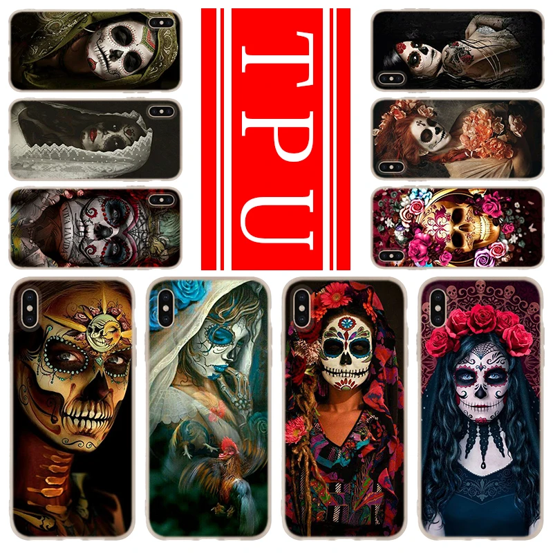 Мягкий чехол из ТПУ для iPhone 12 Mini 11 Pro XS Max XR X 8 7 6 Plus 5S SE S Чехол Catrinas и skull 2020 |