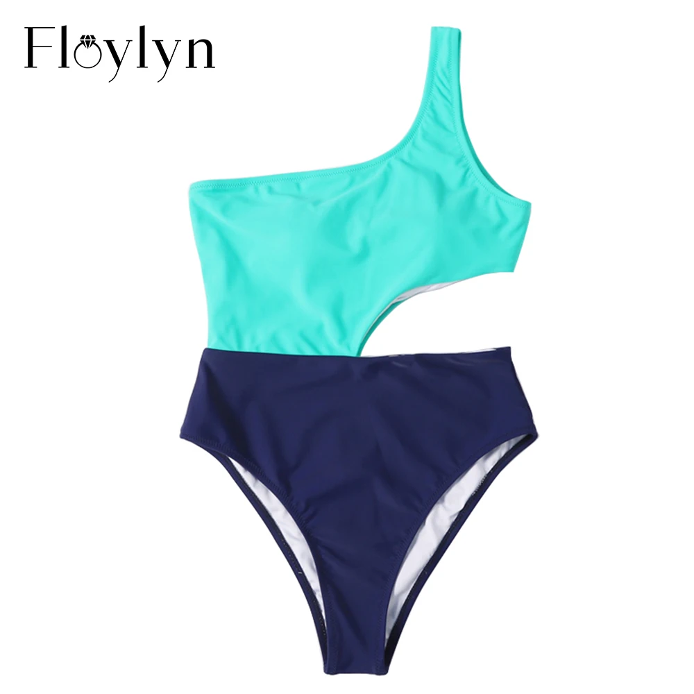 Однотонный Цельный купальник Floylyn с вырезом на одно плечо женский новый монокини