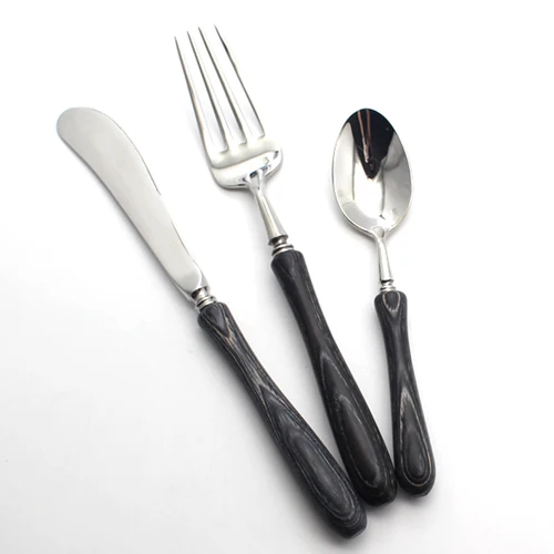 3 Pcs Kit Черный набор столовых приборов из нержавеющей стали, Западный японский набор посуды из черного дерева, набор посуды с деревянной ручкой, кухонные аксессуары - Цвет: 3 Pcs Kit