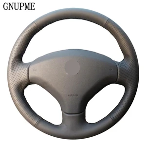 gnupme diy artificial leather steering cover hand stitched black car steering wheel cover for peugeot 308 old peugeot 408 free global shipping