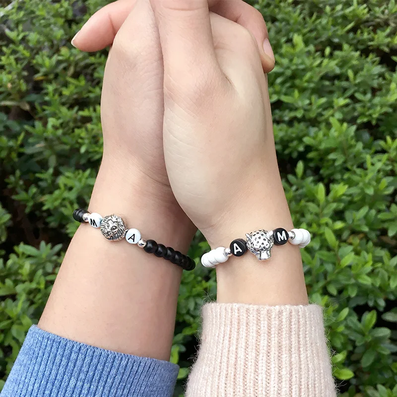 Браслет для пар Инь Янь с натуральным камнем Черный оникс белый бирюзовый