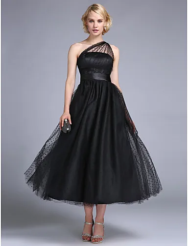 Черные Вечерние Платья 2017 Плюс Размер Пром Дешевые Платье Принцессы Одно Плечо