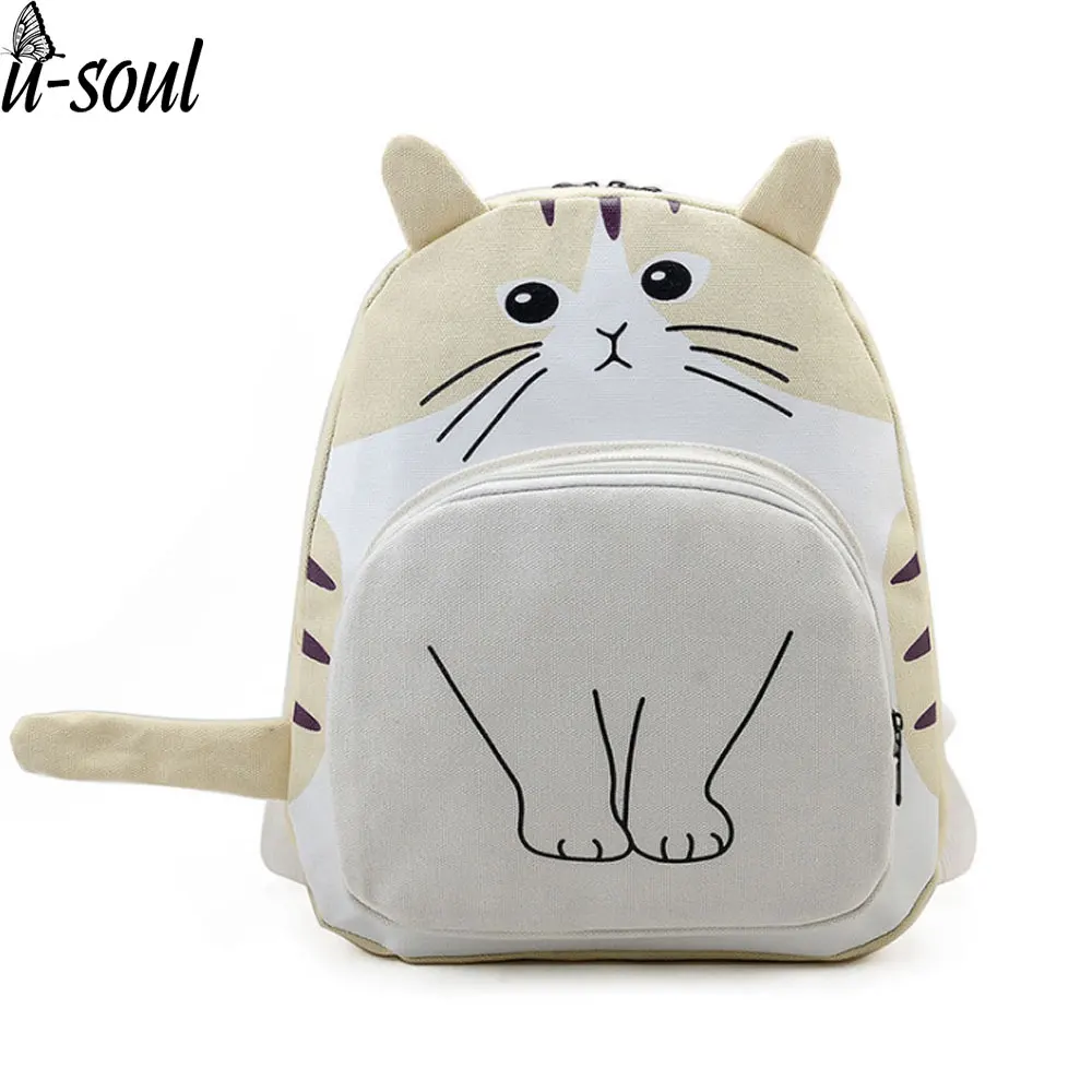 Школьные ранцы рюкзак с 3D принтом кота женская сумка Холщовый Рюкзак школьная