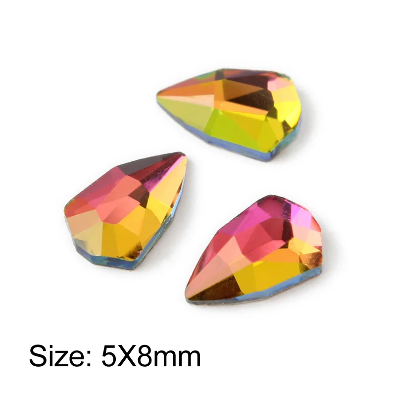Shield 5x8mm Горячая Распродажа, 3D Стразы для дизайна ногтей, радужные необычные стеклянные хрустальные камни для рукоделия, художественное оформление ногтей - Цвет: Shield 5x8mm