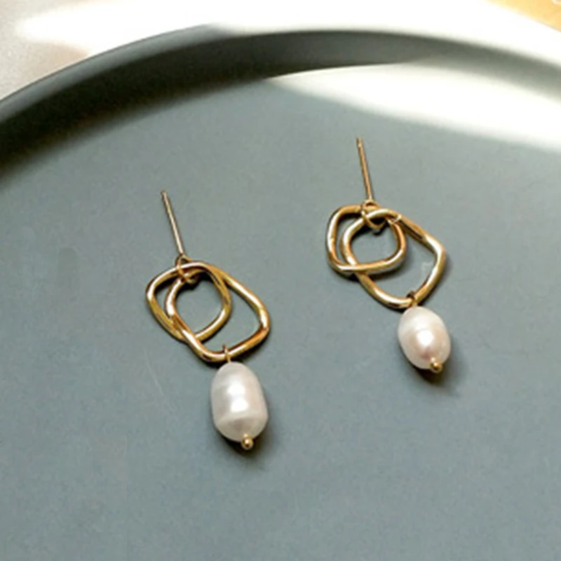 style 2 Best Lady New Ins Trendy Drop Earrings for Women Luxury Freshwater Pearl Wedding Gift Vintage Copper Statement Earrings - Цвет камня: style 2