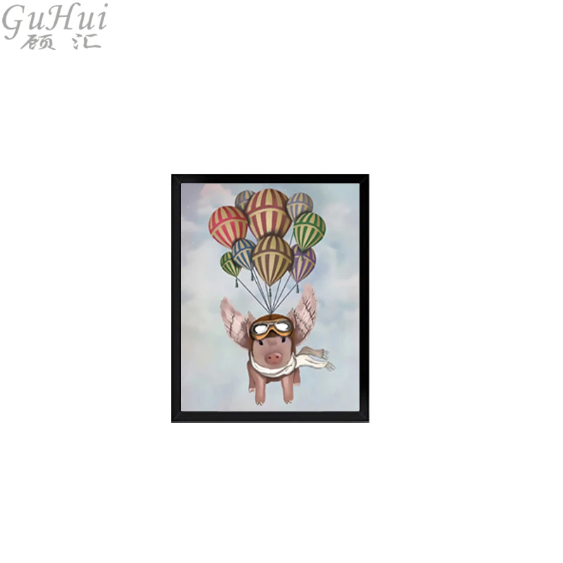 Wonderland Pilot Pig American Retro Canvas Painting Home Decor Raven Air Balloon Rabbit Art Poster Butterfly Wall Pictures | Дом и сад