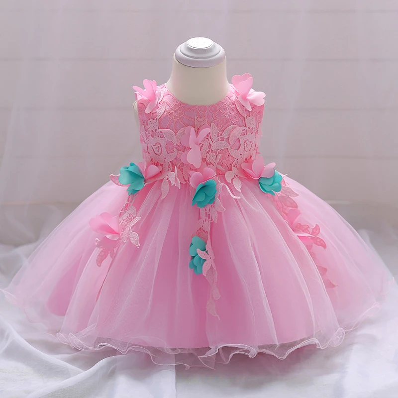

Baby Girls Dresses Newborn Lace Embroidery Dress 1st Birthday Infant Baptism Clothes New Born Kids Pink Party Dress Summer 2018