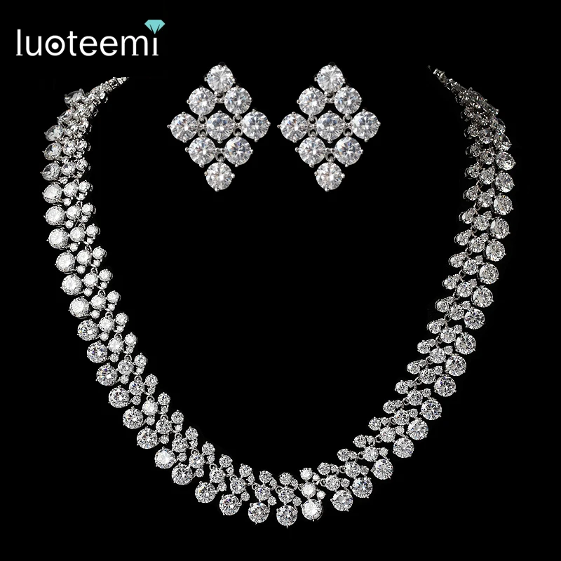 

LUOTEEMI Brand Luxurious Europe Style White Gold-Color AAA Cubic Zircon Round Necklace Bridal Wedding Jewelry Accessories