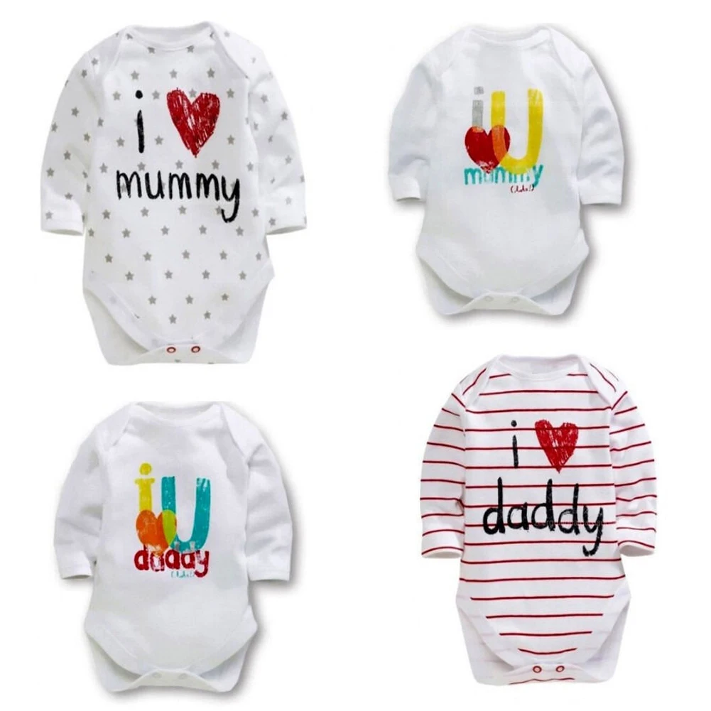 Одежда для новорожденных мальчиков и девочек с надписью «Love Mummy Daddy», хлопковый комбинезон с радугой