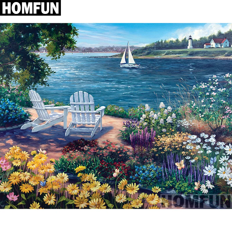 

Алмазная живопись HOMFUN A00787, алмазная 5D Вышивка «Сад по склону», полное покрытие, круглая, «сделай сам», домашний декор