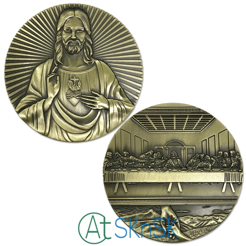 

Latest big medals Biblical series religious metal crafts for gift antique bronze plated engraved Jesus Last Supper medals coins