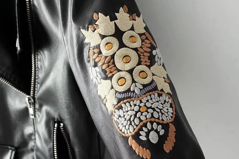 Fitaylor Женская куртка из искусственной кожи pu пальто весна осень с вышивкой молния